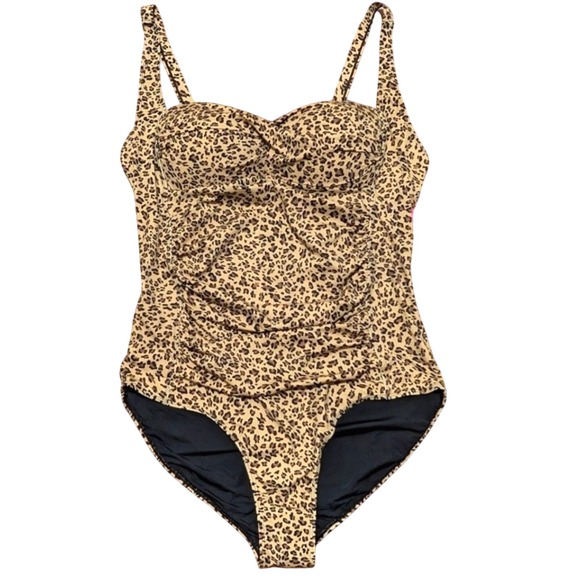 NEW Betsey Johnson Plus 3X Tan Leopard Cheetah Print 1 Piece Swimsuit Swim NWT
